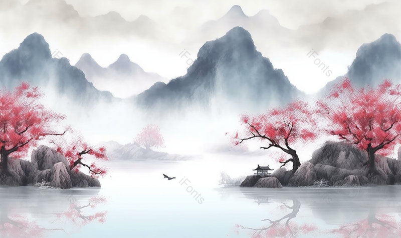 手绘中国风小清新水彩风格山水风景插画,插画/手绘图,插画/手绘图库,插画/手绘图下载,插画/手绘